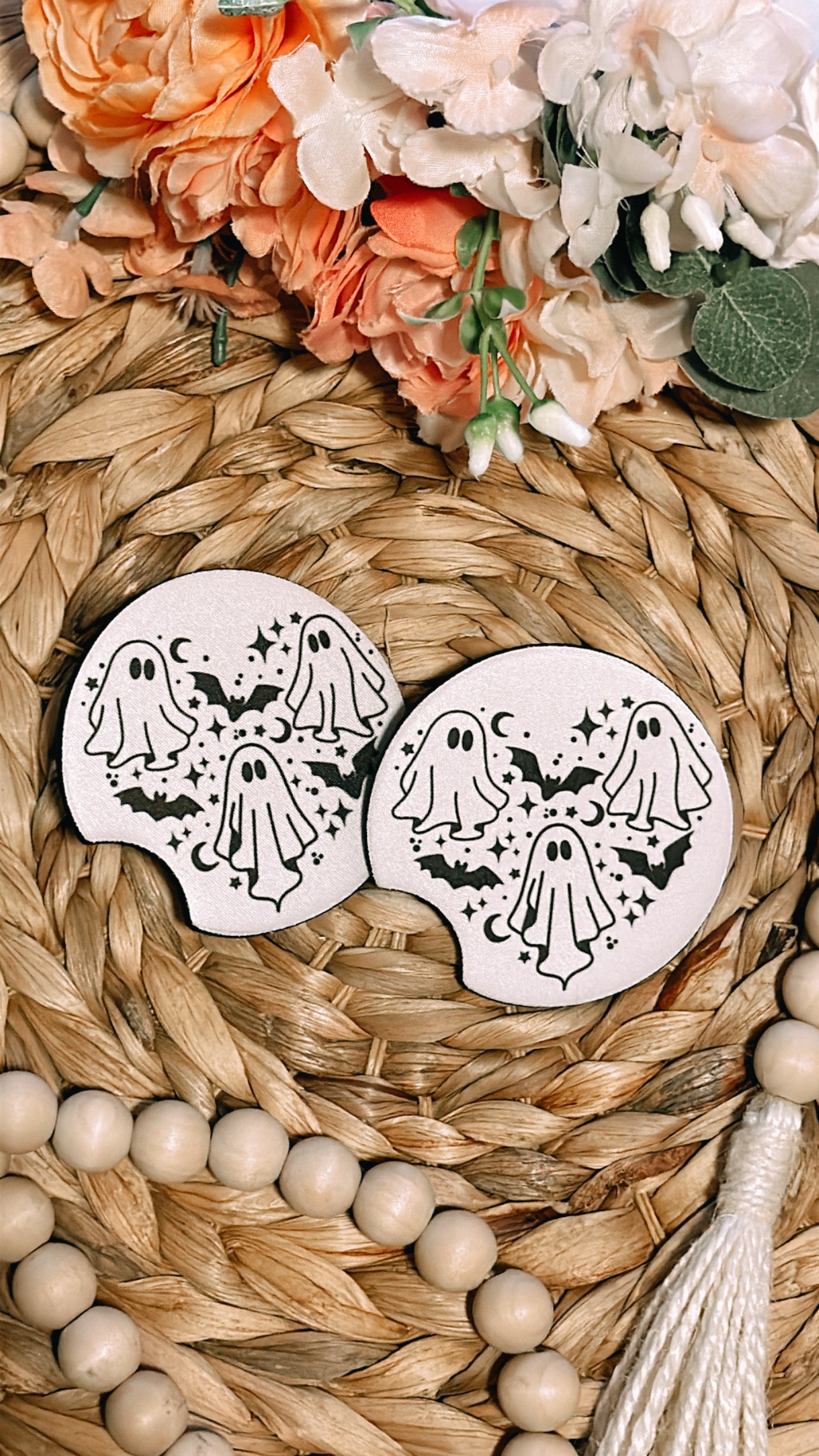 Ghosts & Bats Heart Car Coaster