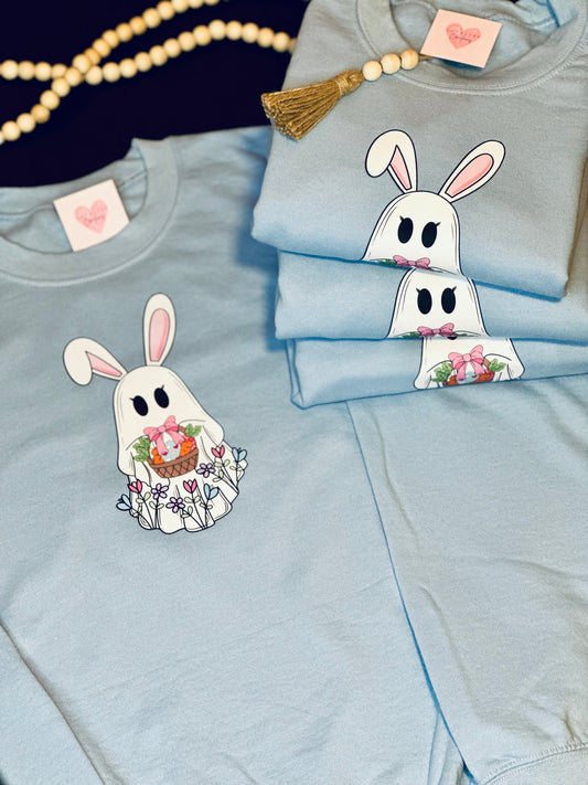 Spooky Cute Easter Ghostie |  Baby Blue Crewneck Sweatshirt